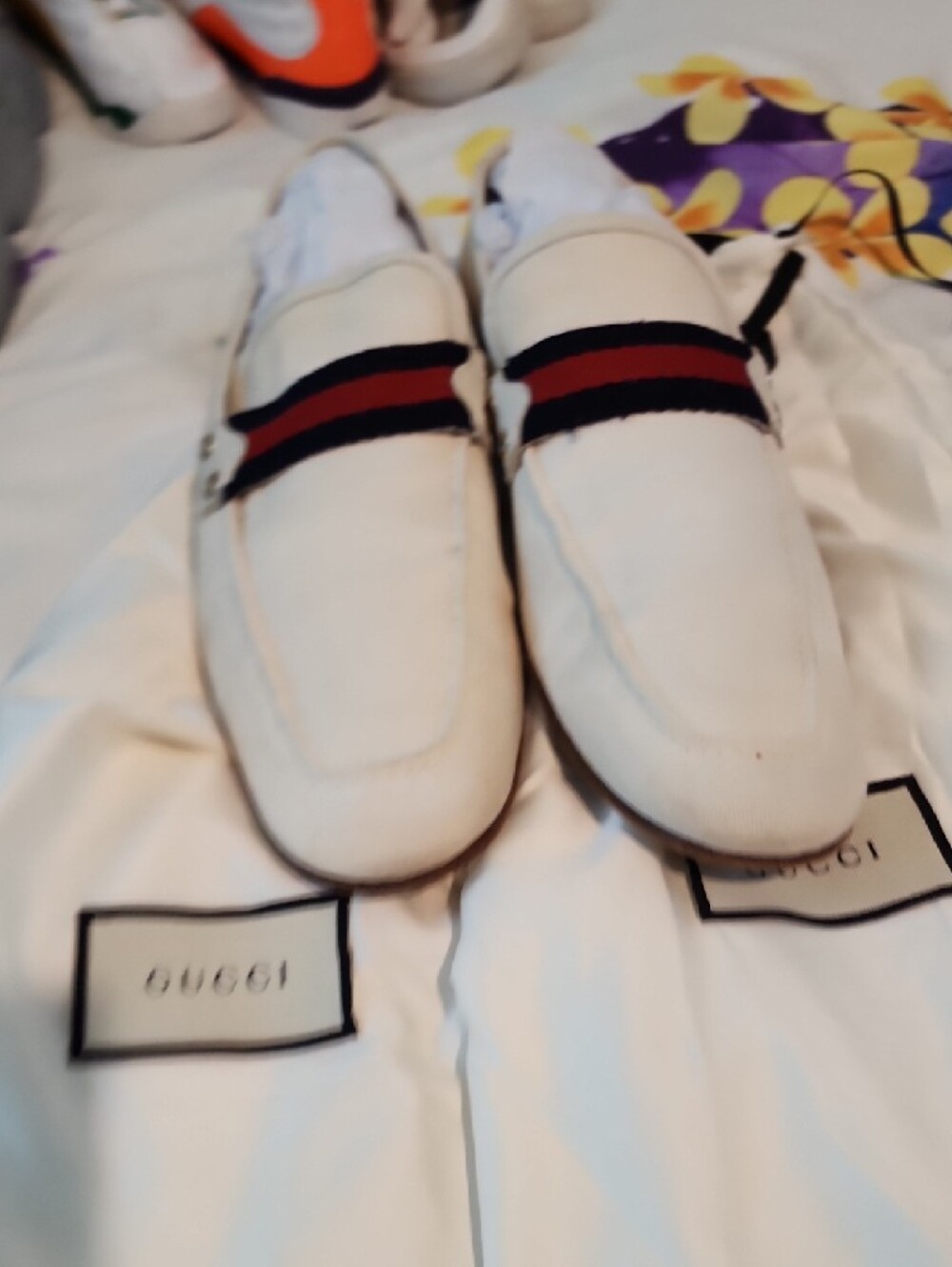 Gucci Ivory Canvas Loafers with Red & Blue Web Stripe - Picture 10 of 10